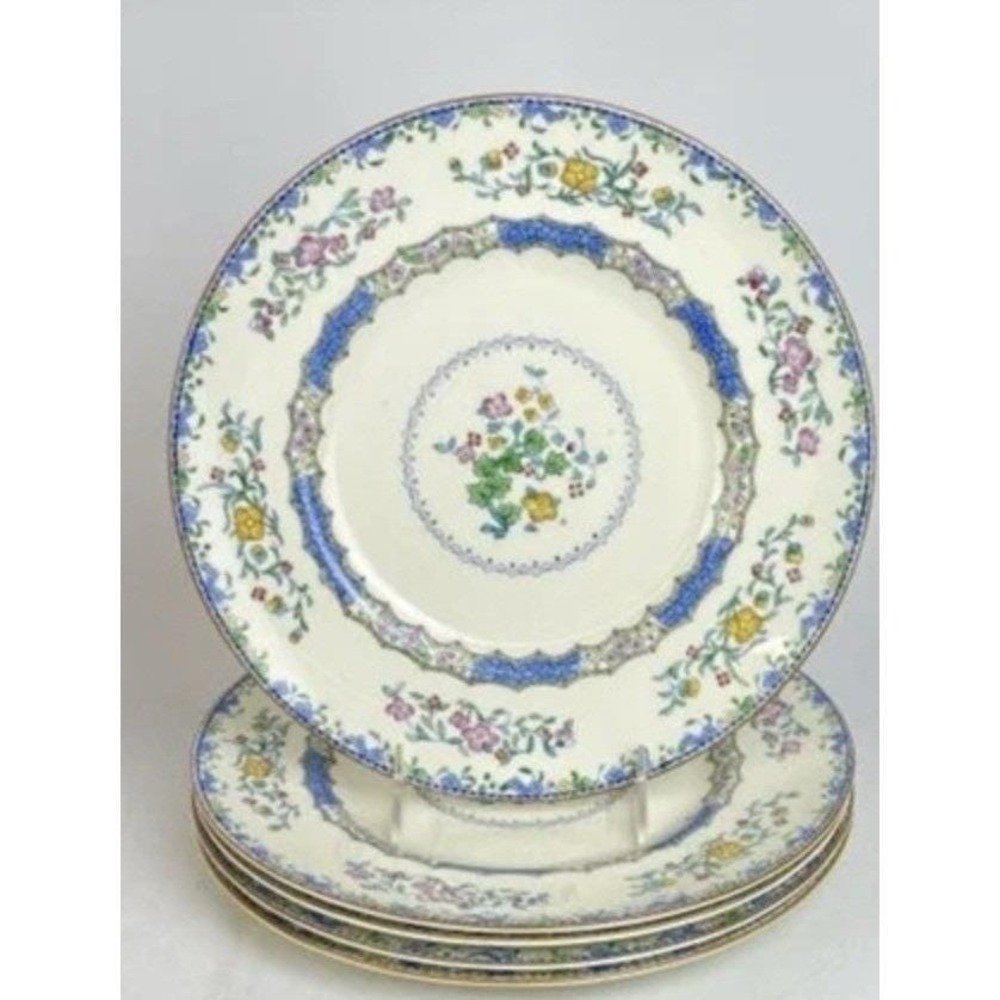 Minton Haddon Hall Dinner Plates Set of 4 White Floral Excellent Bone China